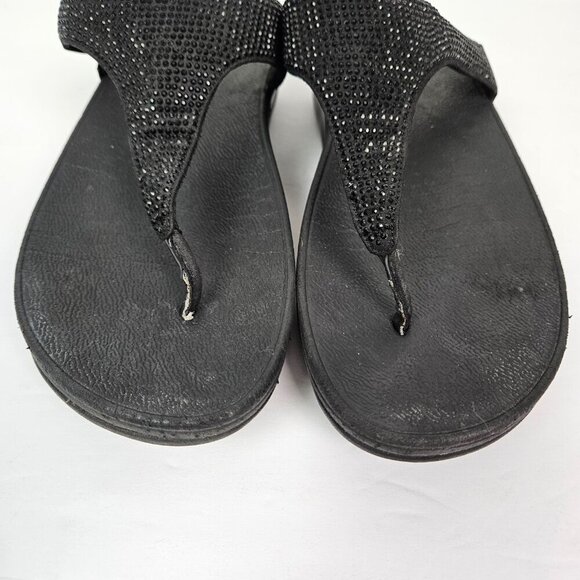 FitFlop LULU Crystal Toe-Post Platform Thong Comfort Sandal All Black 8 EJ8-090 - Picture 4 of 14